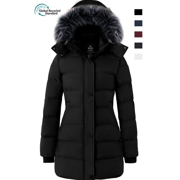 Women's Recycled Coat Warm Winter Coat Waterproof Jacket Long Puffer Jacket Black L