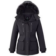 Women's Recycled Waterproof Jacket Winter Coat Winter Puffer Jacket with Removable Hood Dark Gray M