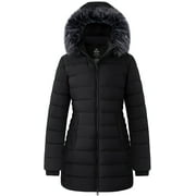 WANTDO Women's Recycled Winter Coat Hip-Length Warm Puffer Jacket Quilted Winter Jacket with Hood Black S
