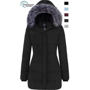 Women's Recycled Winter Coat Hooded Winter Jacket Quilted Parka Coat Black L