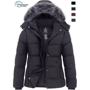 Women's Recycled Winter Coat Insulated Puffer Jacket Warm Coat with Faux Fur Lined Hood Dark Gray XL