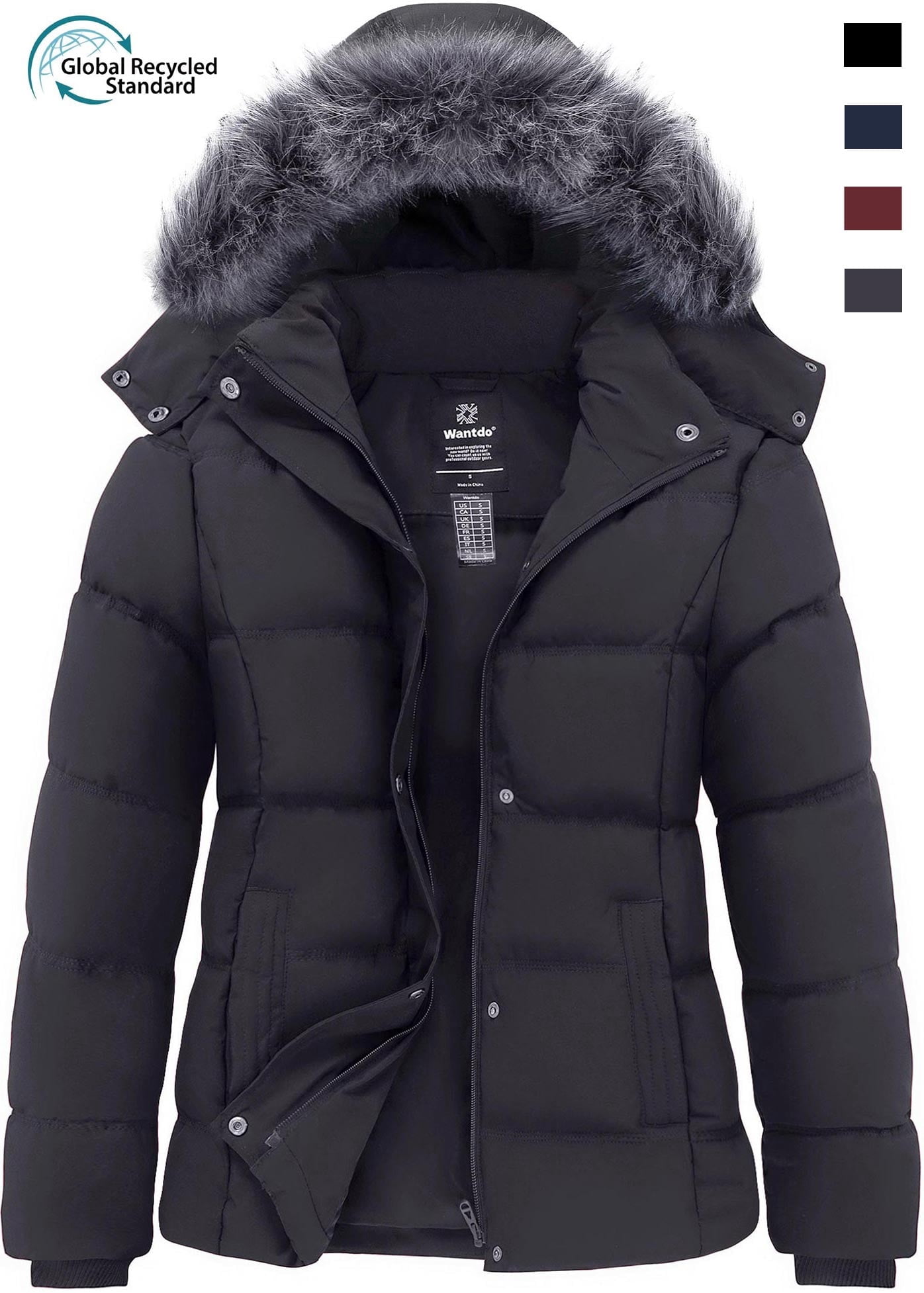 Wantdo Women's Winter Jacket Quilted Puffer Jacket Recycled