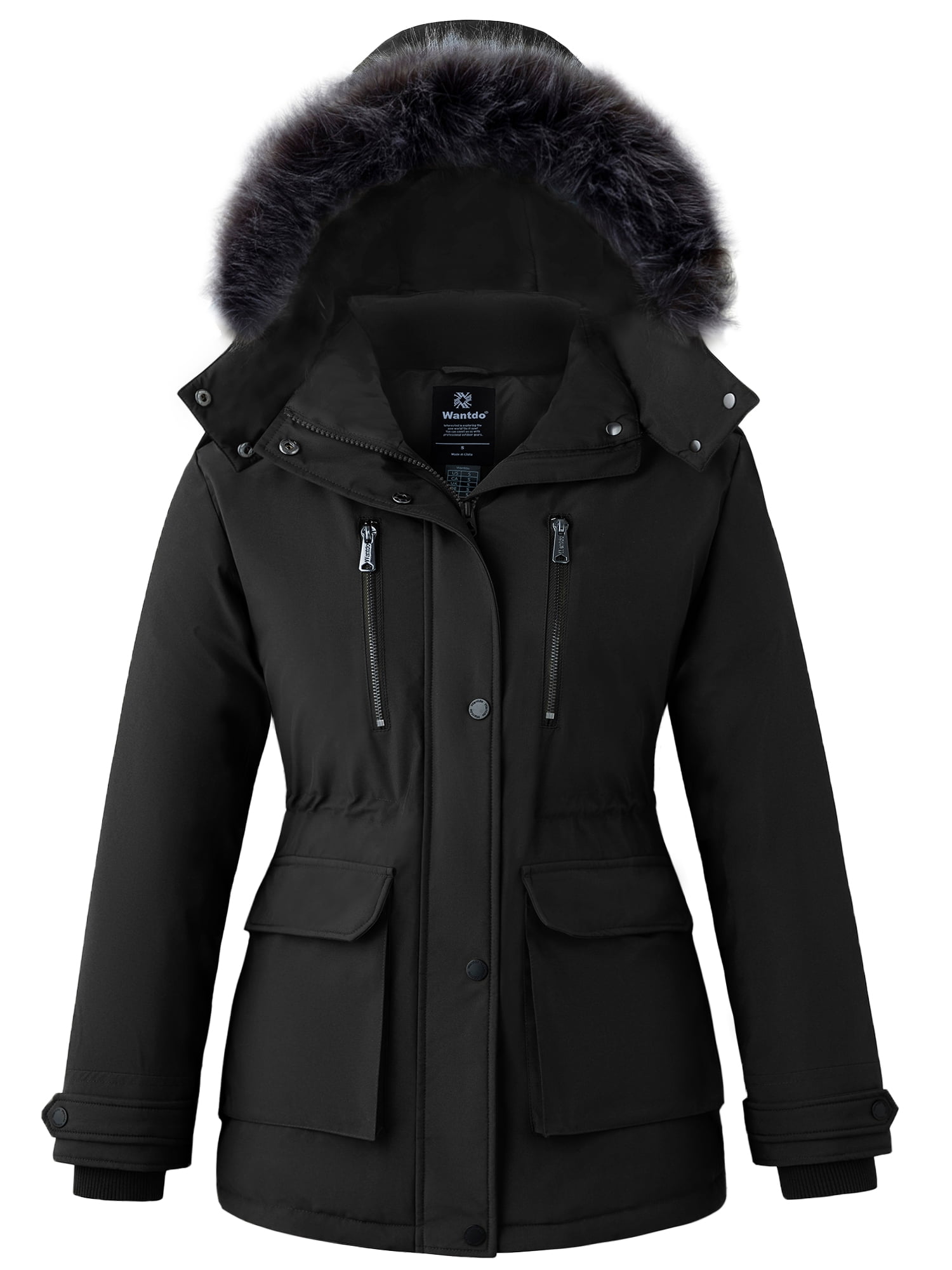 Walmart Black Friday Deals 2025 - Wantdo Women's Recycled Winter Coat Long Quilted Winter Jacket Thickened Puffer Parka with Removable Hood Black L