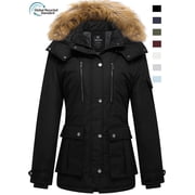 Women's Recycled Winter Coat Thickened Winter Jacket Hooded Parka Jacket Black L