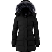 Women's Insulated Winter Jacket with Hood, Warm Puffy Coat, Black, XL