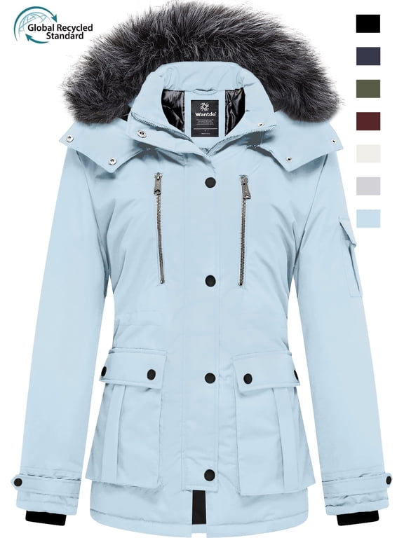 Women's Recycled Winter Coat Warm Winter Jacket Padded Parka Coat Ice Blue S