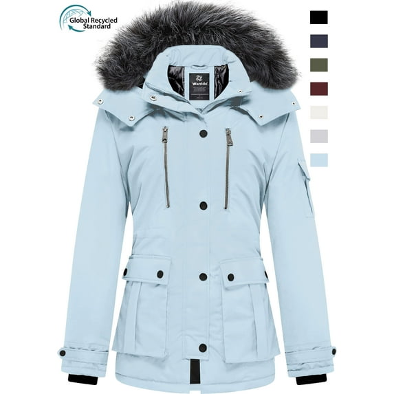 Wantdo Women's Recycled Winter Coat Warm Winter Jacket Padded Parka Coat Ice Blue S