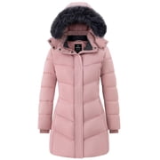 Women's Recycled Winter Coat Warm Winter Jacket Stylish Puffer Coat with Hood Pink L