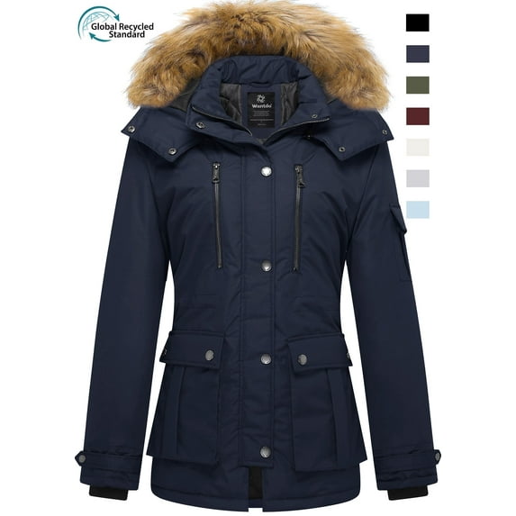Wantdo Women's Recycled Winter Jacket Warm Winter Coat Waterproof Outerwear Jacket Navy L