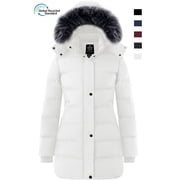 Women's Recycled Winter Jacket Waterproof Winter Coat Quilted Puffer Coat with Removable Hood White XL