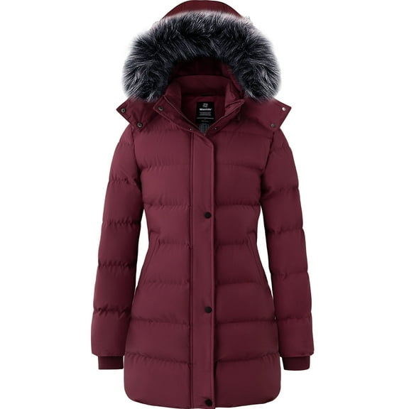 Wantdo Women's Recycled Winter Jacket Windproof Puffer Jacket Quilted Winter Coat Wine Red XL