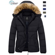 Women's Recycled Winter Jacket Windproof Winter Coat Insulated Puffy Jacket Black L
