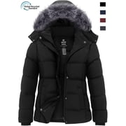 Women's Recycled Winter Thicken Puffer Coats Windproof Winter Jacket with Removable Hood Black L