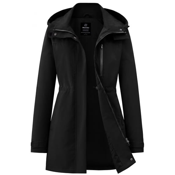 Wantdo Women's Detachable Hood Short Rain Jacket Waterproof Lightweight Jacket for Outdoor Activities Black L