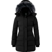 Wantdo Women's Recycled Thicken Winter Coat Waterproof Winter Jacket Long Winter Snow Jacket Black L