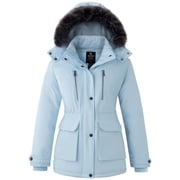 Women's Warm Coat Padded Winter Parka Jacket Recycled Puffer Coat with Removable Hood Light Blue XL