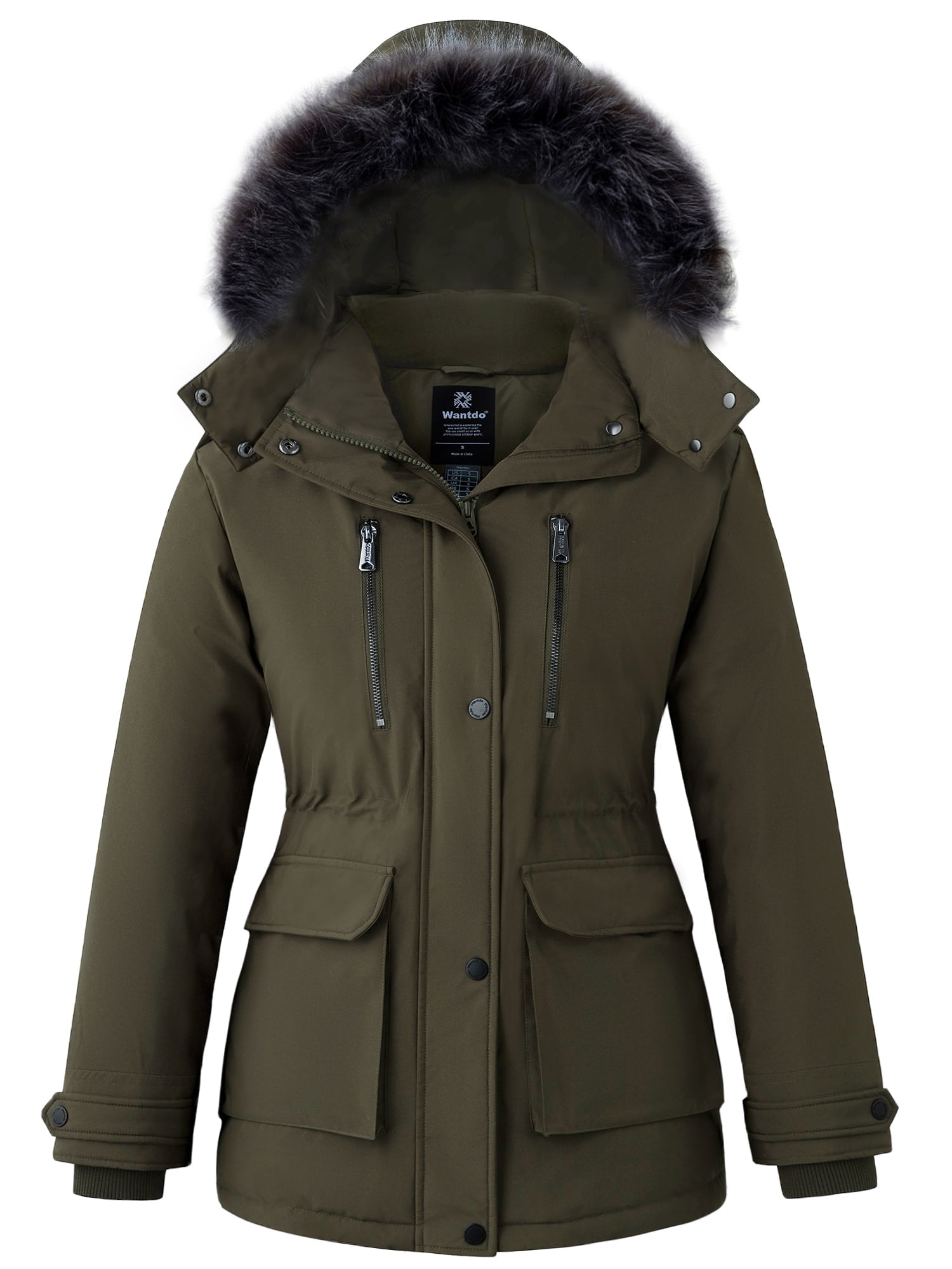 Wantdo Women's Warm Coat Quilted Winter Jacket Windproof Hooded Parka Jacket Army Green XL