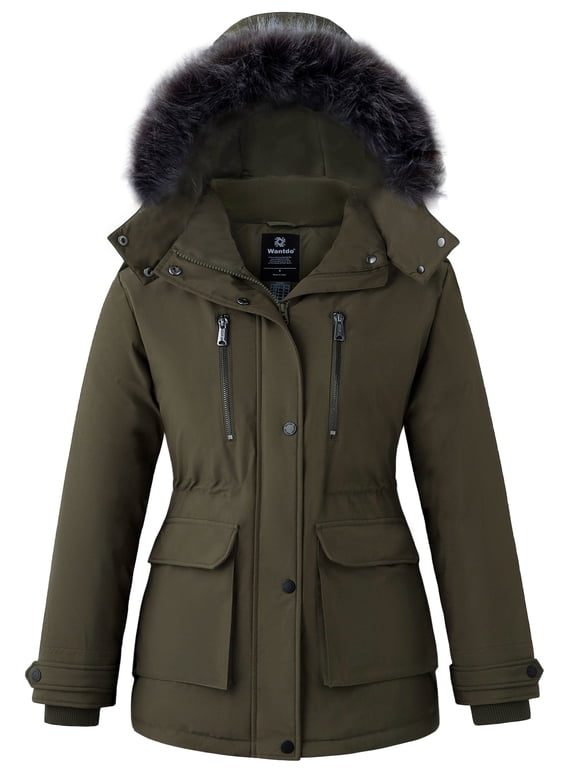 Women's Warm Coat Quilted Winter Jacket Windproof Hooded Parka Jacket Army Green XL