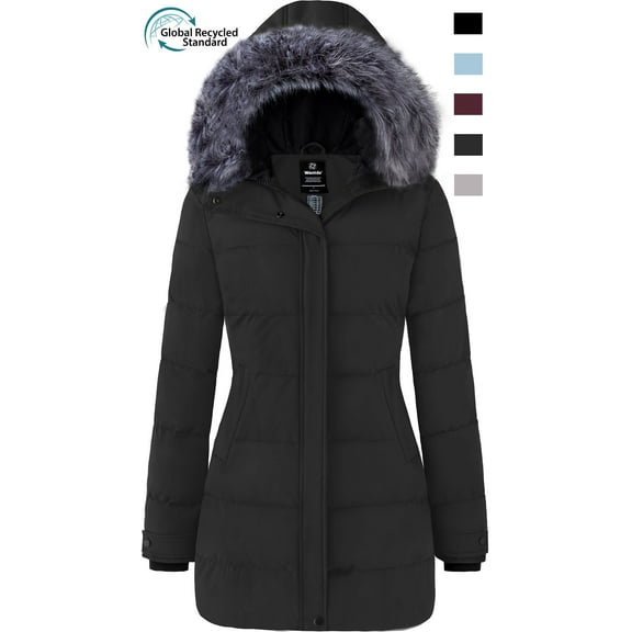 Wantdo Women's Warm Puffer Jacket Windproof Winter Jackets Long Parka Charcoal S