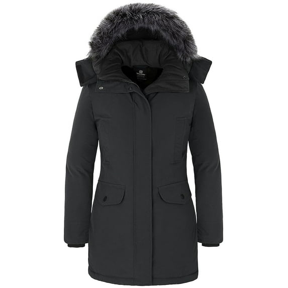 Wantdo Women's Warm Winter Coat Long Parka Coat with Removable Hood (Black XL)