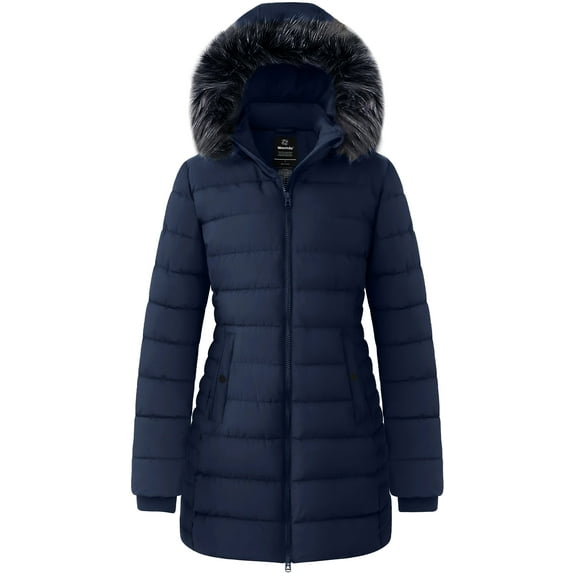 Wantdo Women's Warm Winter Coat Quilted Puffer Jacket with Removable Hood Waterproof Snow Coat Navy XL