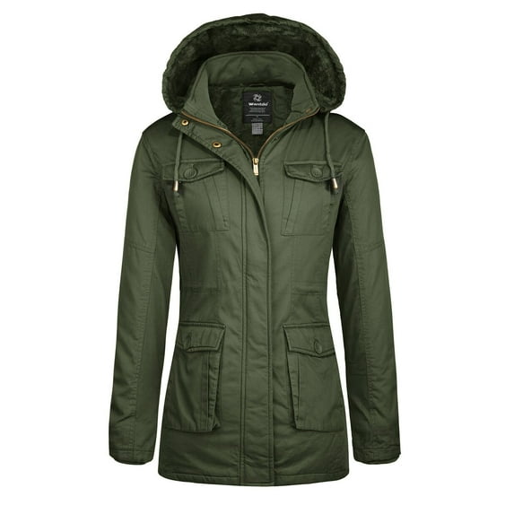 Wantdo Women's Warm Winter Jacket Parka Coat with Removable Hood Army Green Size M