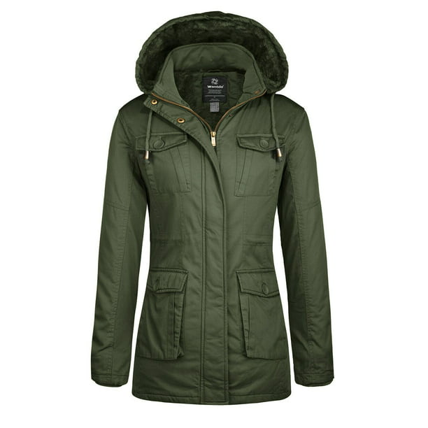 Wantdo Women's Warm Winter Jacket Parka Coat with Removable Hood Army ...
