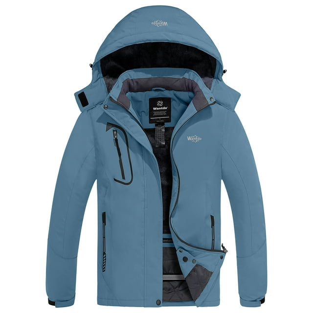 Wantdo Women's Waterproof Ski Jacket Warm Winter Raincoat Gray Blue S