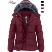 Women's Windproof Jackets Waterproof Winter Coat Warm Windbreaker with Hood Wine Red L
