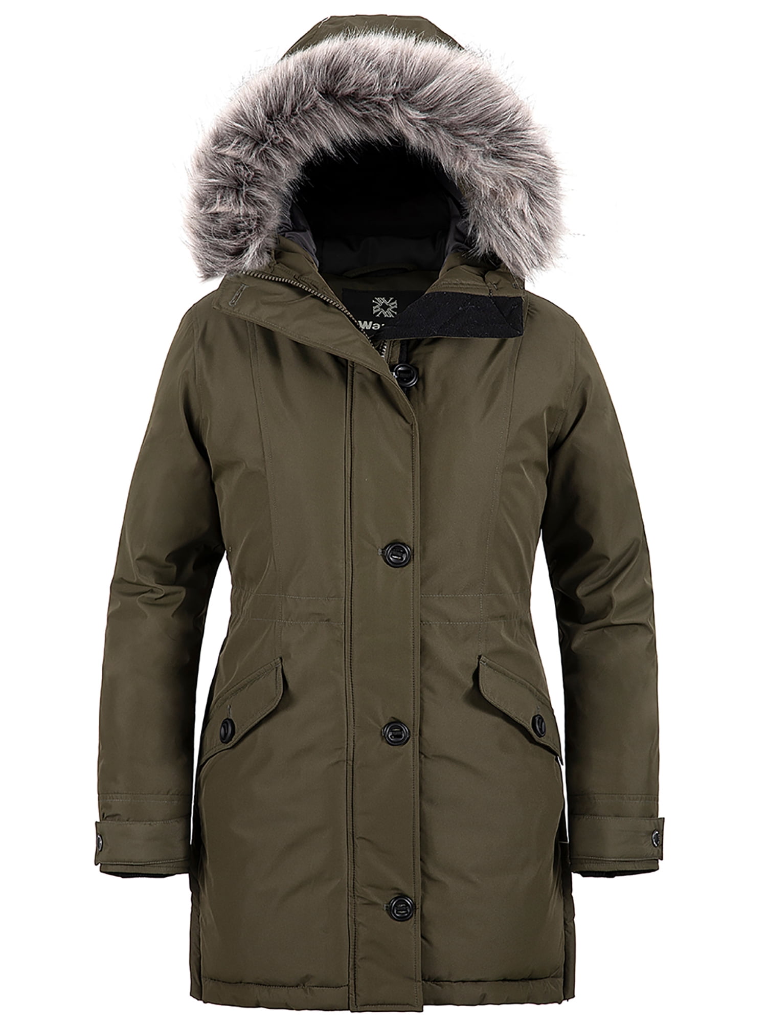 Wantdo Women's Winter Coat Hip-length Puffer Jacket Water Resistant  Overcoat Army Green XL