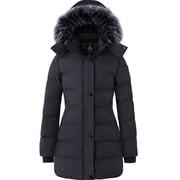 Women's Winter Coat Hooded Winter Puffer Jacket Windproof Outerwear Coat Dark Gray L