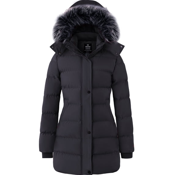 Wantdo Women's Winter Coat Hooded Winter Puffer Jacket Windproof Outerwear Coat Dark Gray L