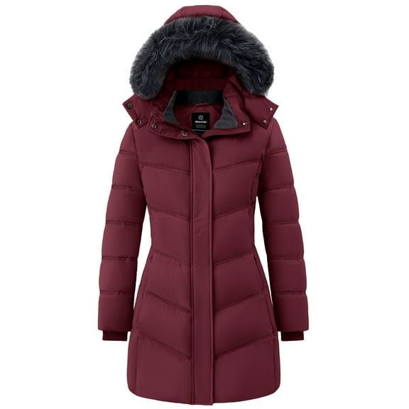 Wantdo Women's Winter Coat Insulated Winter Jacket Waterproof Jacket Padded Snow Coat Wine Red L