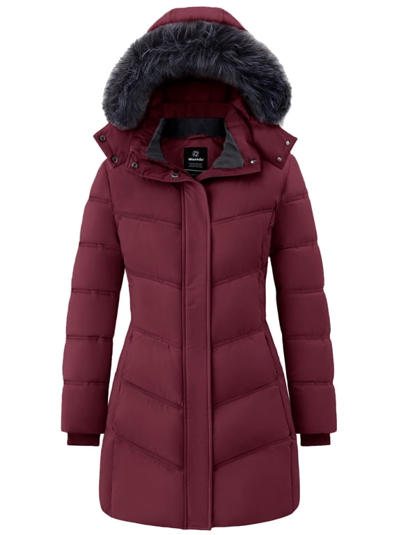 Women's Winter Coat Insulated Winter Jacket Waterproof Jacket Padded Snow Coat Wine Red L