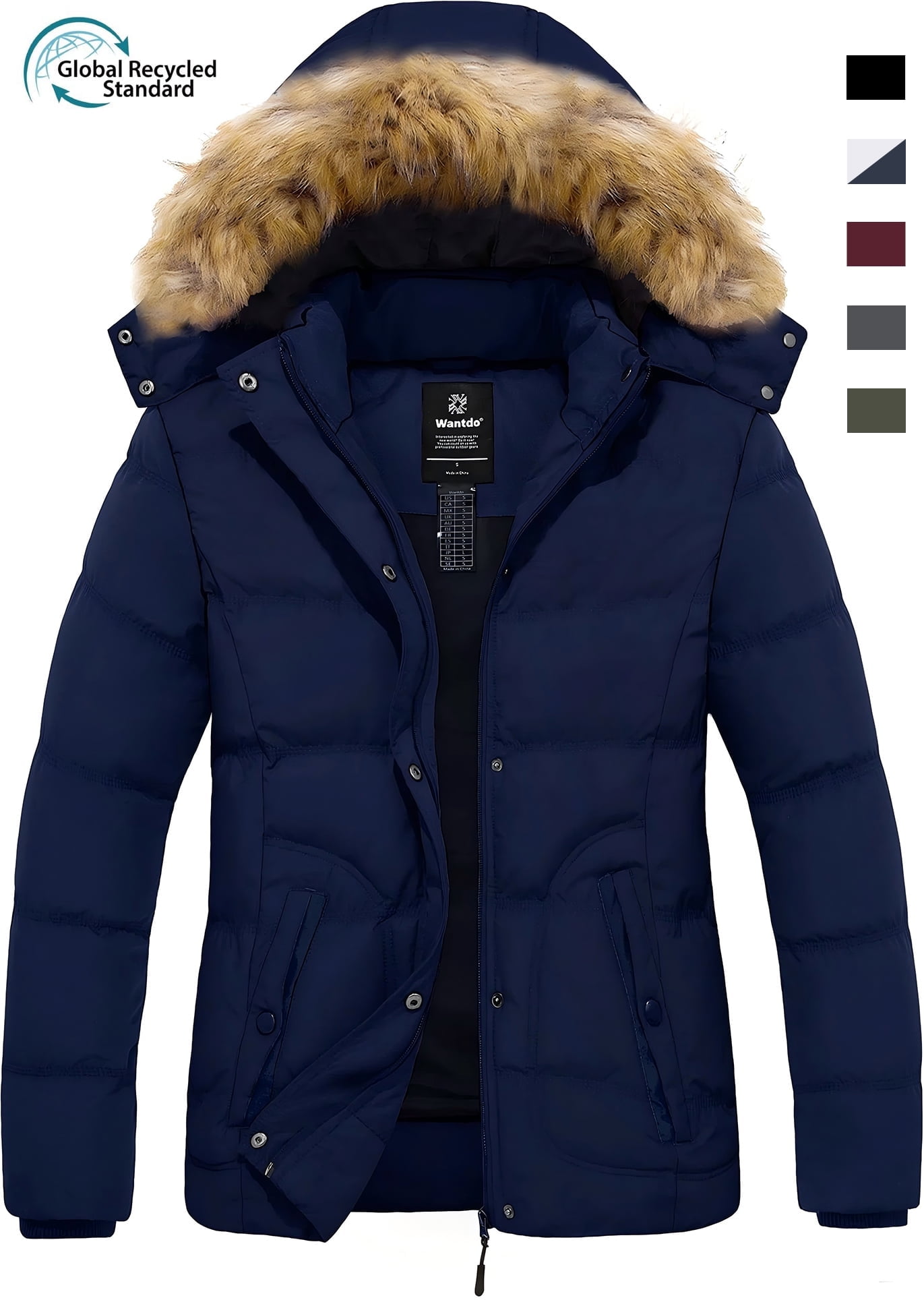 Women's Navy Puffer Jacket with Hood Warm Winter curacao Ubuy