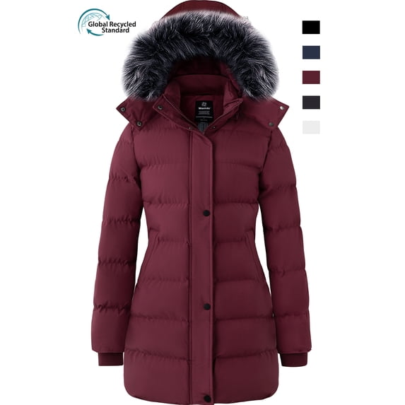 Wantdo Women's Winter Coat Quilted Winter Jacket Windproof Puffer Parka Coat Wine Red M