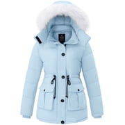 Women's Winter Coat Recycled Breathable Parka with Removable Hood & Thickened Insulation Light Blue L