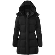 WANTDO Women's Recycled Winter Jacket Insulated Winter Puffer Coat Waterproof Thicken Parka Black L