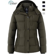 Women's Winter Coat Recycled Quilted Puffer Jacket Waterproof Snow Coats with Hood Army Green L