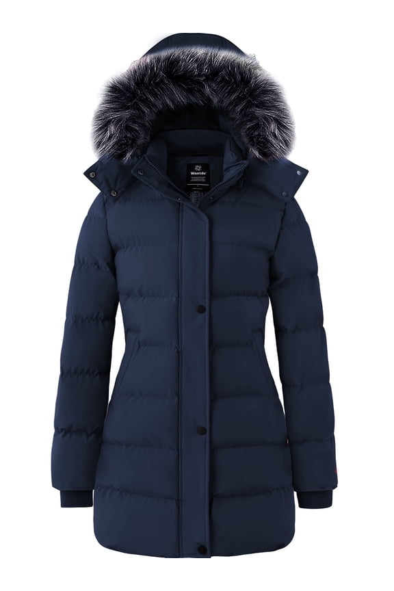 Women's Winter Coat Recycled Windproof Puffer Coat Recycled Windbeaker Jacket Navy XL