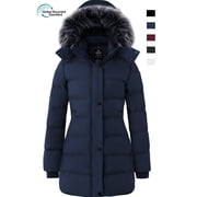Women's Winter Coat Recycled Windproof Puffer Coat Recycled Windbeaker Jacket Navy XL