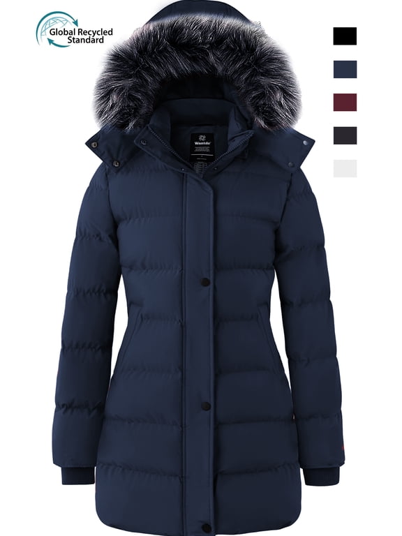 Women's Winter Coat Recycled Windproof Puffer Coat Recycled Windbeaker Jacket Navy XL