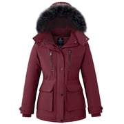 Women's Winter Coat Warm Waterproof Puffer Jacket Hooded Winter Parka Jacket Wine Red M