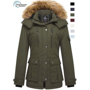Women's Winter Coat Warm Winter Jacket Hooded Winter Parka with Detachable Hood Army Green L