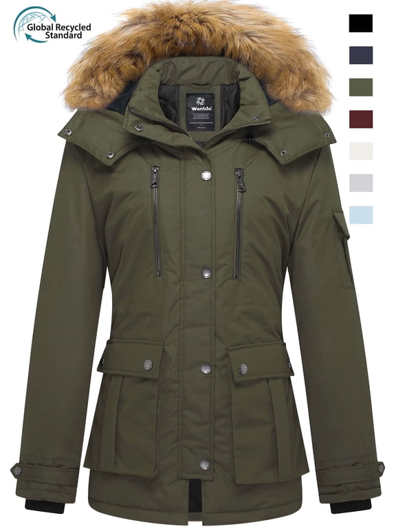 Women's Winter Coat Warm Winter Jacket Hooded Winter Parka with Detachable Hood Army Green L
