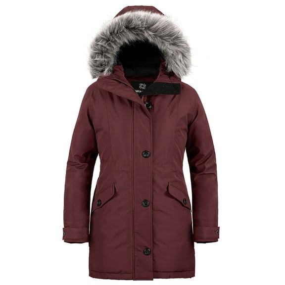 Wantdo Women's Winter Coat Warm Winter Jacket Windproof Parka Coat Wine Red L