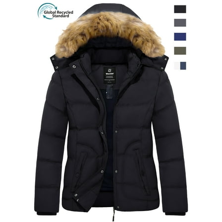 Wantdo Women's Winter Coat Water Resistant Puffer Coat Warm Outerwear Jacket Black XL