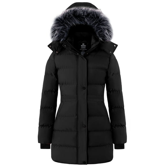 Wantdo Women's Winter Coat Waterproof Puffer Jacket Hooded Puffy Coat Black XL