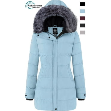 Wantdo Women's Winter Coat Waterproof Puffer Jacket Long Parka Coat Blue L