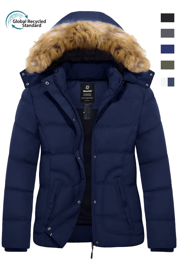 Women's Winter Coat Waterproof Winter Jacket Hooded Cotton Puffer Jacket Navy M